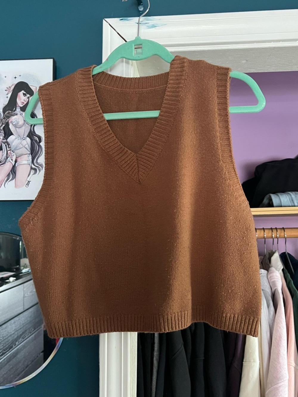 Classic V-Neck Knit Sweater Vest in Brown